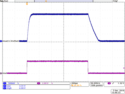 TPS62136 TPS621361 Cff=18pF_Vsel-Vout change_3.3 to 5V_Vin=12_Iout=0.250A-Resistive load 15ohm_PFM.gif